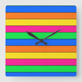 明るいネオンフロロカラーピンクイエローオレンジライン スクエア壁時計