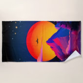 明るいネオンマウンテンズサンライズ飛行機 ビーチタオル (正面)