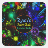 明るいネオンライトスター絵を描（ばちゃばちゃ）跳ねる スクエアシール (正面)