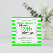 明るいネオンライム緑と白のストライプ 招待状 (スタンド正面)