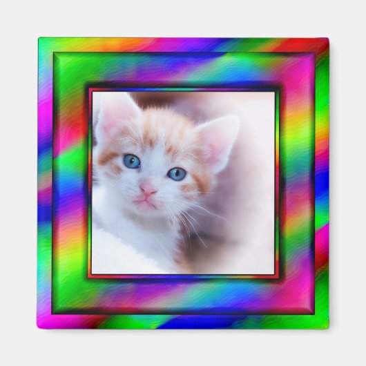 明るいネオンレインボーグラデーションフォトフレーム マグネット (正面)