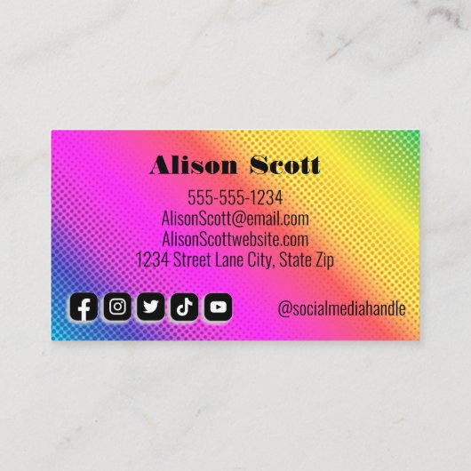 明るいネオンレインボーモダンソーシャルメディア 名刺 (裏面)