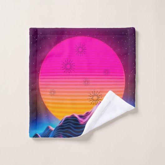 明るいネオン山脈の夕暮れ バスタオルセット (ウォッシュタオル)