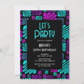 明るいネオン幾何学模様ブラック25誕生日 招待状 (正面)
