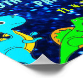 明るいネオン恐竜ボーイズパーティーウェルカムサイン ポスター (角)