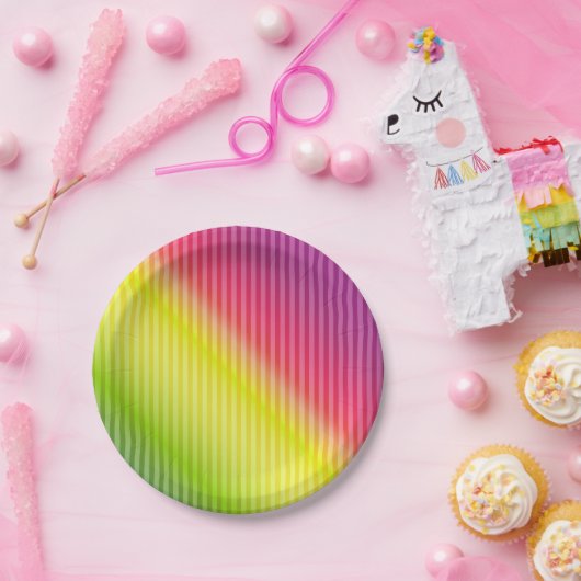 明るいネオン蛍光勾配レインボーグラデーションコール ペーパープレート (パーティー)