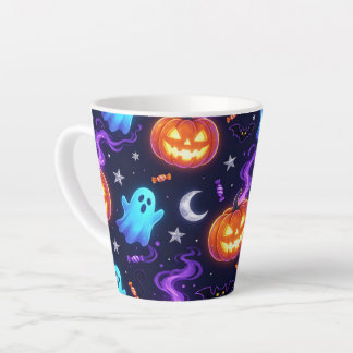 明るいネオン ハロウィン ゴースト&ジャック・オ・ランタン カフェラテマグ