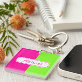 明るいネモダンオンピンク緑モノグラム キーホルダー (正面右)
