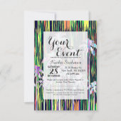 明るいネ数々のオン色のヤシの木とストライプ 招待状 (正面)