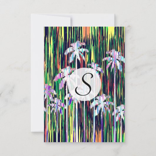 明るいネ数々のオン色のヤシの木とストライプ 招待状 (裏面)