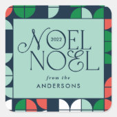 明るいノエルカラフルクリスマスの幾何学的スクリプト スクエアシール (正面)