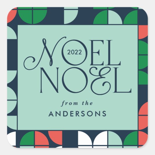 明るいノエルカラフルクリスマスの幾何学的スクリプト スクエアシール (正面)