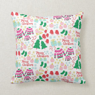 明るいハッピークリスマスパターン クッション