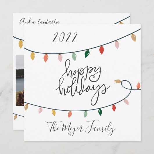 明るいハッピーホリデーズクリスマスライト3写真 シーズンカード (正面/裏面)