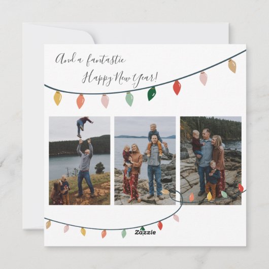 明るいハッピーホリデーズクリスマスライト3写真 シーズンカード (裏面)