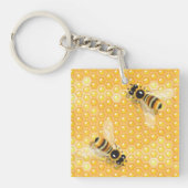 明るいハニカムパターン上のミツバチ キーホルダー (正面)