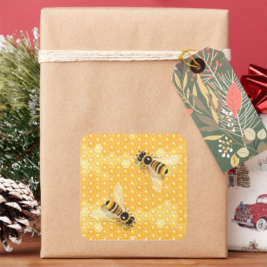 明るいハニカムパターン上のミツバチ スクエアシール