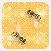 明るいハニカムパターン上のミツバチ スクエアシール (正面)