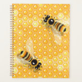 明るいハニカムパターン上のミツバチ プランナー手帳 (正面)