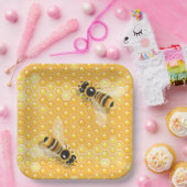 明るいハニカムパターン上のミツバチ ペーパープレート (パーティー)