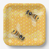 明るいハニカムパターン上のミツバチ ペーパープレート (正面)