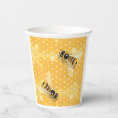 明るいハニカムパターン上のミツバチ 紙コップ (正面)