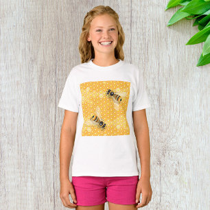 明るいハニカムパターン上のミツバチ Tシャツ