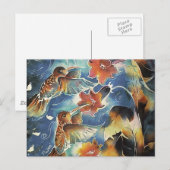 明るいハミングバードと花 ポストカード (正面/裏面)