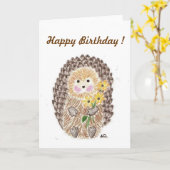 明るいハリネズミの誕生日カード カード (黄色い花)