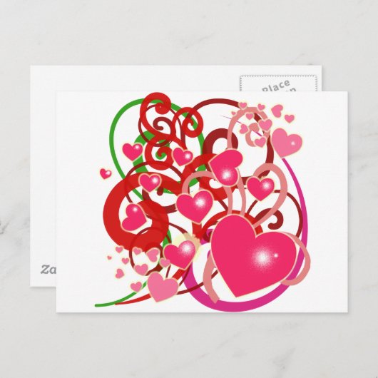 明るいハートと恋人のための巻物 ポストカード (正面/裏面)