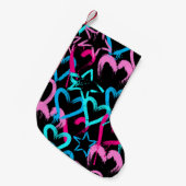 明るいハートと星、シームレスなパターン。 スモールクリスマスストッキング (正面 (吊り時))