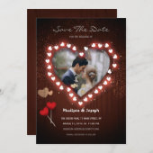 明るいハートフレーム日付の招待カードを保存 セーブザデート (正面/裏面)