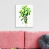 明るいバジルの水彩新鮮なハーブアートのためのキッチン キャンバスプリント (インサイチュ (リビング))