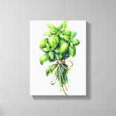 明るいバジルの水彩新鮮なハーブアートのためのキッチン キャンバスプリント (正面)