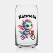 明るいバスケットを持つバイクにかわいいドラゴン ガラス缶 (裏面)