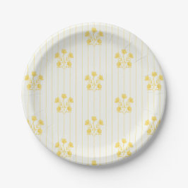 明るいバターイエローの花のストライプ ペーパープレート
