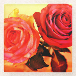 明るいバラ ガラスコースター