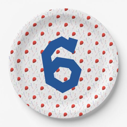 明るいバルーンと紙吹雪誕生日 ペーパープレート (正面)