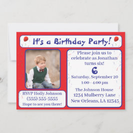 明るいバルーンと紙吹雪誕生日 招待状