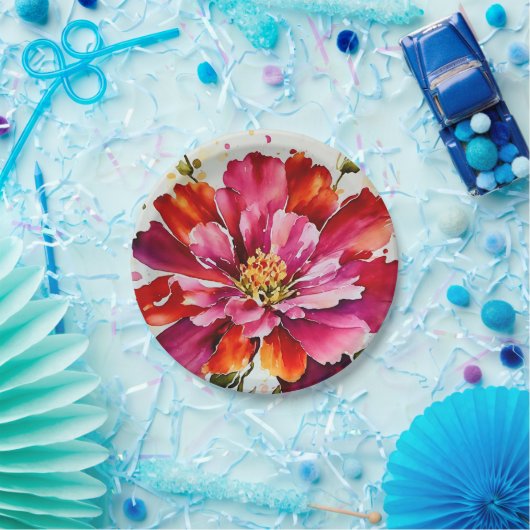 明るいバーストマゼンタの水の色の花プレート ペーパープレート (パーティー)