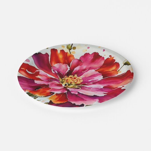 明るいバーストマゼンタの水の色の花プレート ペーパープレート (アングル)