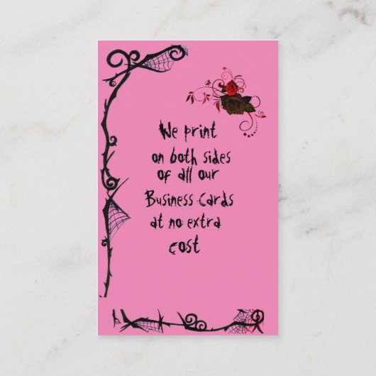 明るいパウダーピンク(ゴシック付き)黒バラ 名刺 (裏面)