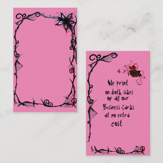 明るいパウダーピンク(ゴシック付き)黒バラ 名刺 (正面/裏面)