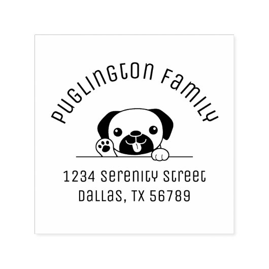 明るいパグ犬のぞきアーチアドレス セルフインキングスタンプ (デザイン)