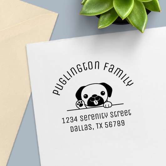 明るいパグ犬のぞきアーチアドレス セルフインキングスタンプ