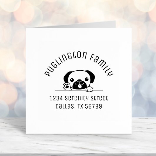 明るいパグ犬のぞきアーチアドレス セルフインキングスタンプ