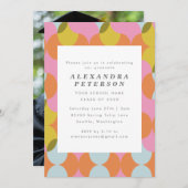 明るいパステル幾何学卒業パーティーの写真 招待状 (正面/裏面)