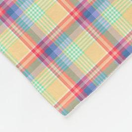 明るいパステル調の格子縞パターン フリースブランケット