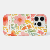 明るいパターンピンクオレンジ水彩フラワー iPhoneケース (裏面横)
