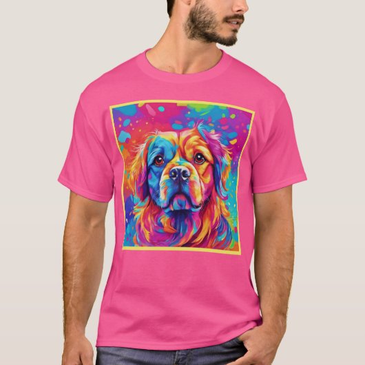 明るいパッカラフルプ：犬のデザイン Tシャツ (正面)
